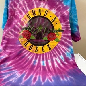 Unisex Tie-Dye Guns N Roses Short Sleeve Tee - Purple & Blue with Yellow Logo